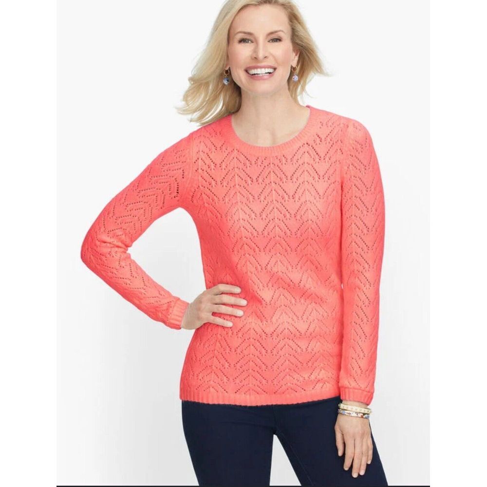 Talbots Women's Pointelle Crewneck‎ Pink Knit Sweater Size XL